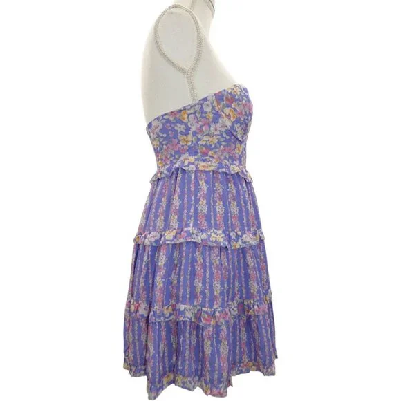 Altar'd State Lavender Floral Tiered Mini Dress Strapless NWT Size S - Picture 9 of 16